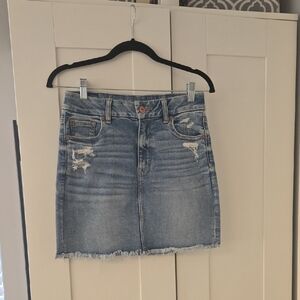 American Eagle Outfitters Light Blue Distressed Mini Skirt